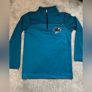 New W/O tag $50 NHL San Jose Sharks teal T neck LS Shirt S 6/8 hockey fan mad